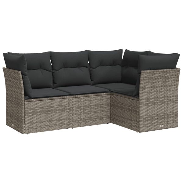 vidaXL Garden Sofa Set Grey PE Rattan, Powder-Coated Steel Medium