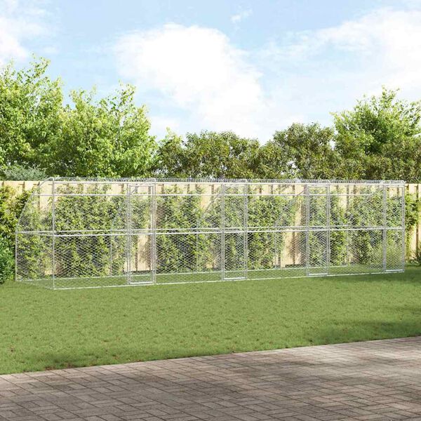 vidaXL Dog Kennel 4 pcs Silver 26.25 x 6.56 x 6.56 ft Galvanised steel