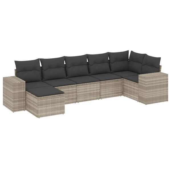 vidaXL Garden Sofa Set Light grey PE rattan, powder-coated steel, polyester