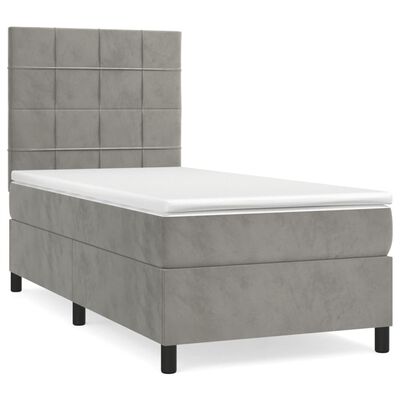 vidaXL Box Spring Bed with Mattress Light Gray Twin Velvet