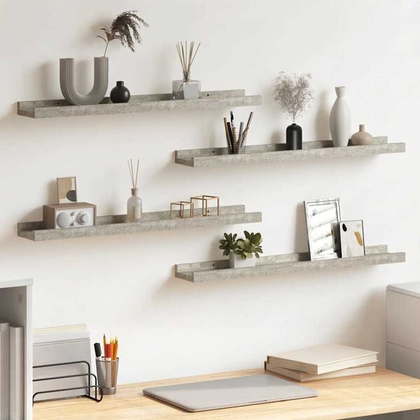 vidaXL Wall Shelf Set of 4 Concrete grey MDF 23.6x3.5x1.2 in