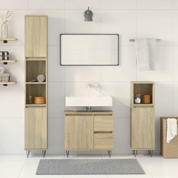 vidaXL Bathroom Furniture Set Sonoma Oak Engineered Wood, Iron 3 Piece Set