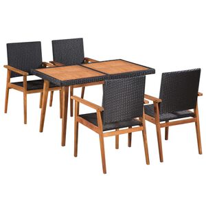 vidaXL Dining Set Black PE rattan 5 Piece Set Durable