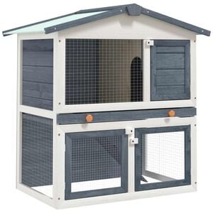 vidaXL Rabbit Hutch Grey and white Solid pine wood, powder-coated iron mesh