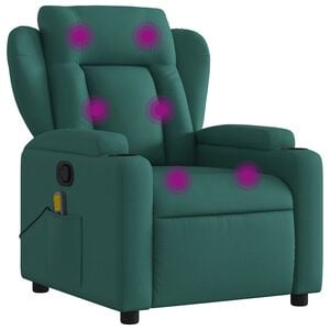vidaXL Massage Recliner Chair Dark Green Polyester, Metal, Plywood Medium