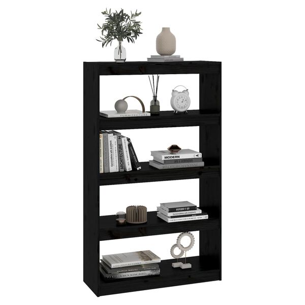 vidaXL Book Cabinet Black Solid pinewood Medium Book Cabinet