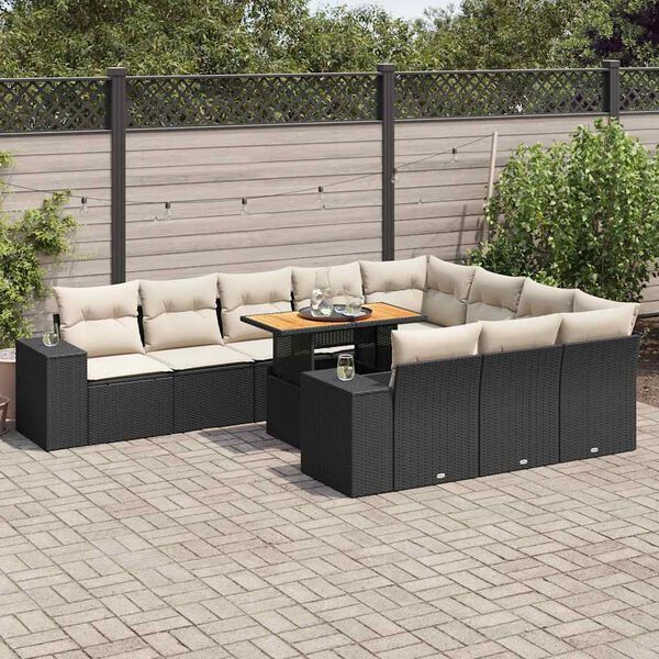 vidaXL Garden Sofa Set Black PE rattan, powder-coated steel, acacia wood