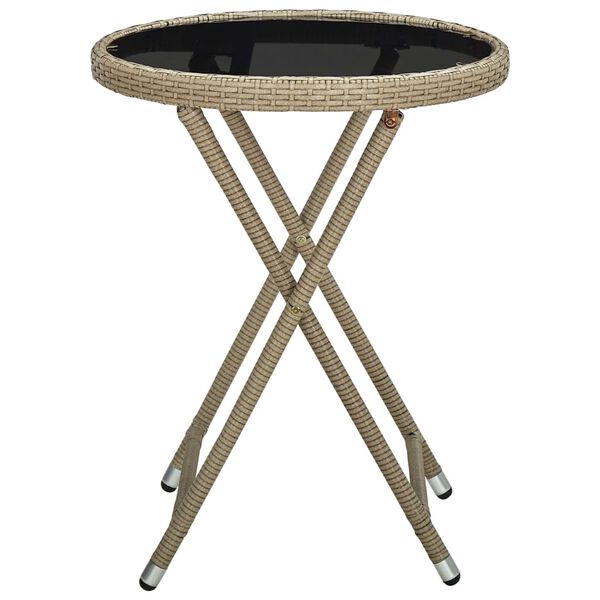 vidaXL Tea Table Beige PE rattan, powder-coated steel, tempered glass
