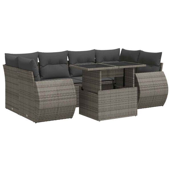 vidaXL Garden Sofa Set Grey PE rattan, Powder-Coated Steel, Tempered Glass
