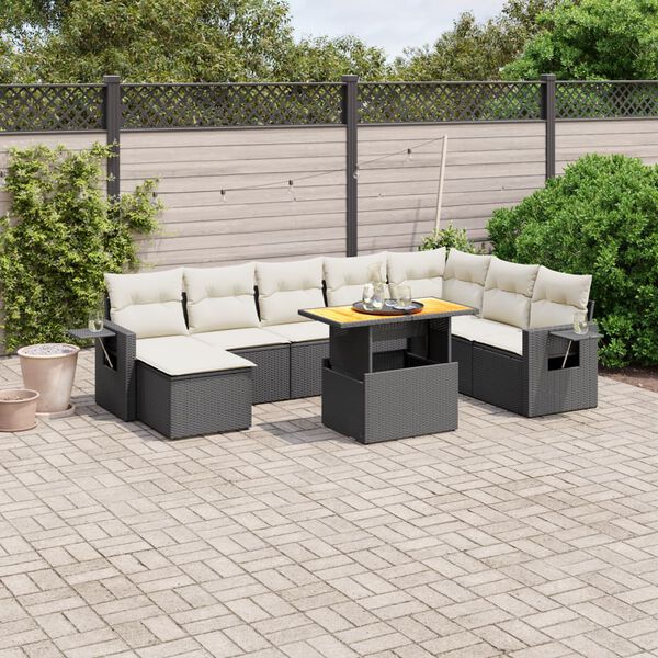 vidaXL Garden Sofa Set Black and Cream White