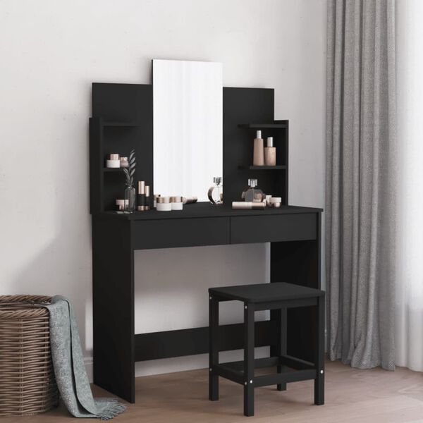 vidaXL Dressing Table Black Engineered wood, Glass 37.8x15.4x55.9 in