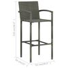vidaXL Bar Stool Set of 4 Grey PE rattan, powder-coated steel