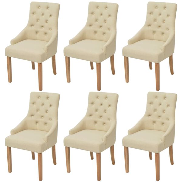vidaXL Dining Chair Set of 6 Cream Polyester fabric and oak wood