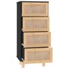 vidaXL Sideboard Black 15.7"x11.8"x35.4" Solid Wood Pine and Natural Rattan