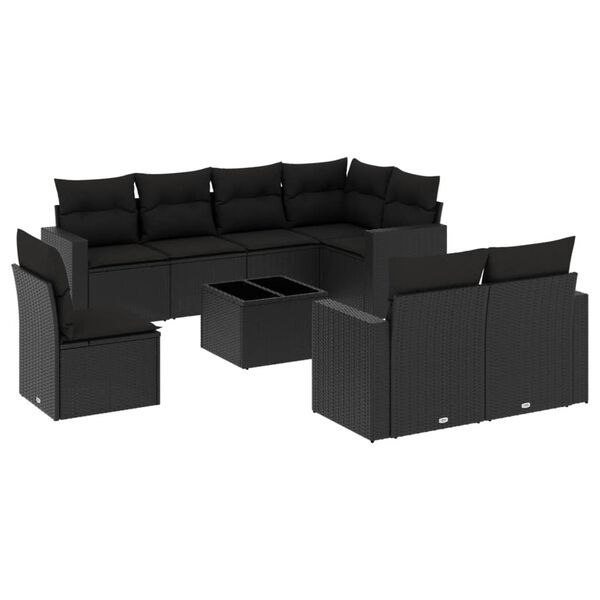 vidaXL Garden Sofa Set Black PE Rattan, Powder-Coated Steel, Tempered Glass