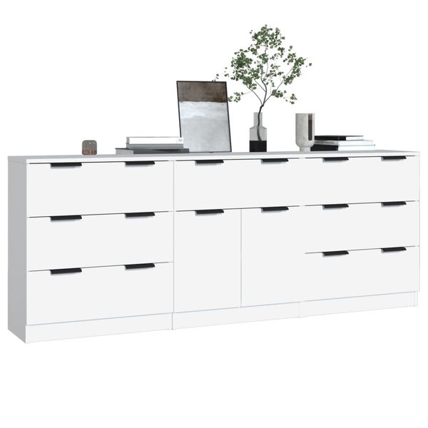vidaXL Sideboard Set of 3 White Engineered wood Medium Sideboard