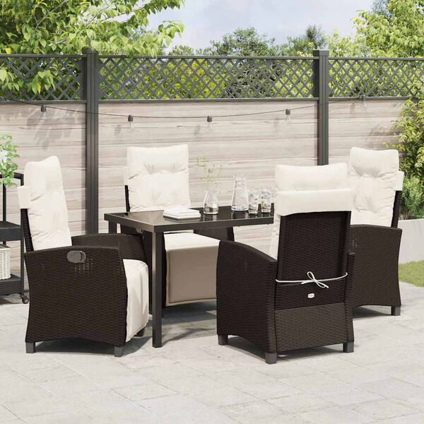 vidaXL Garden Dining Set with Cushion 5 pcs Brown Poly Rattan