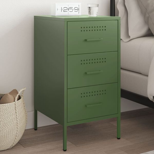 vidaXL Bedside Cabinet Olive Green Cold-rolled Steel Medium