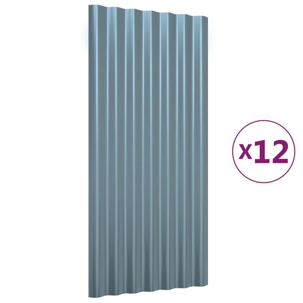 vidaXL Roof Panels 12 pcs Galvanized Steel Gray 31.5"x14.2"