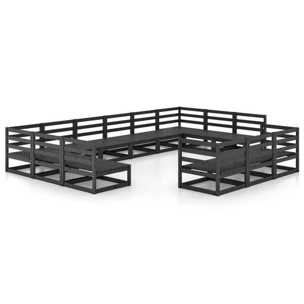 vidaXL Garden Lounge Set Black Solid Pinewood 13 Piece Set Modular