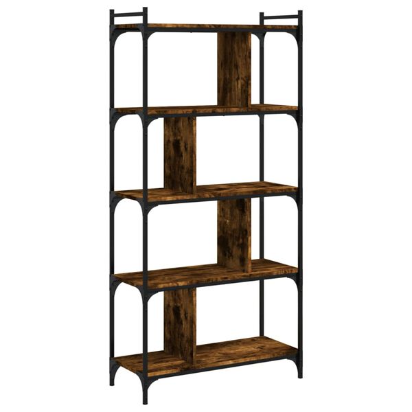 vidaXL Bookcase Smoked Oak Engineered Wood 5-Tier Adjustable Feet