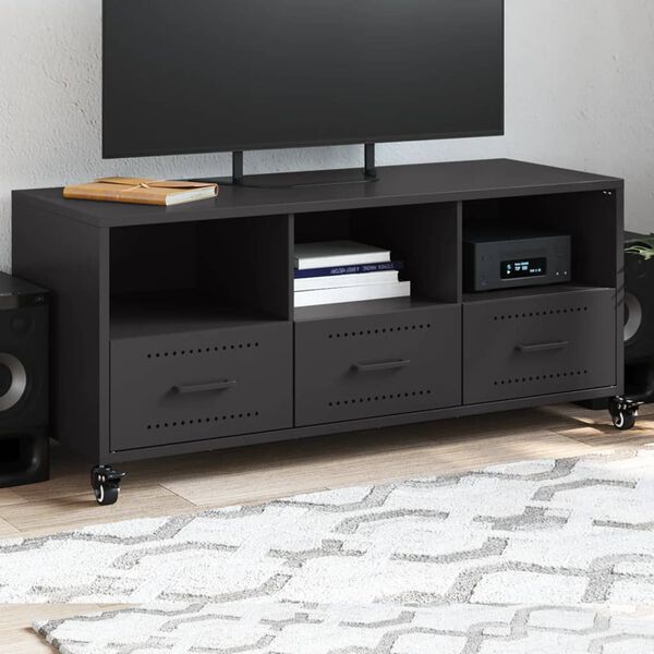 vidaXL TV Cabinet Black Cold-rolled steel Medium TV Cabinet