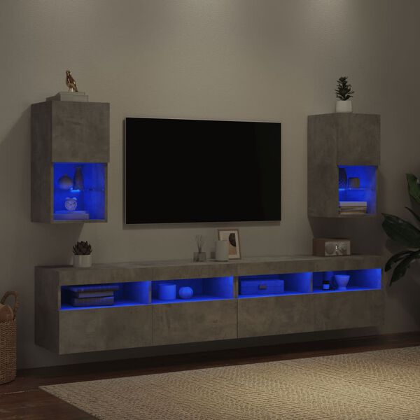vidaXL TV Stands with LED Lights 2 pcs Concrete Gray 12"x11.8"x23.6"