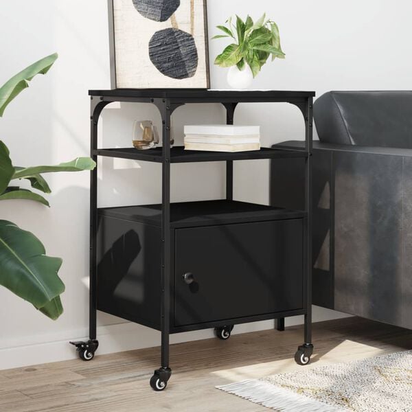 vidaXL Printer Stand 3-Tier Black 19.7"x15.7"x29.9" Engineered Wood