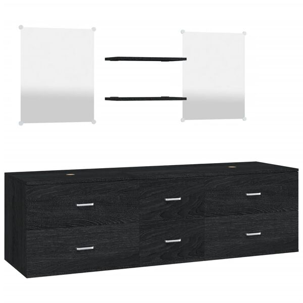 vidaXL Bathroom Furniture Set Black Engineered wood, Glass Large