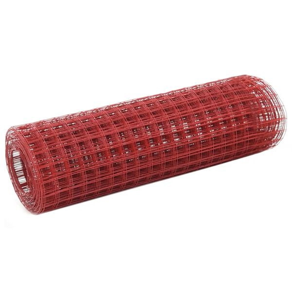vidaXL Chicken Wire Fence Steel with PVC Coating 32.8x1.6' Red
