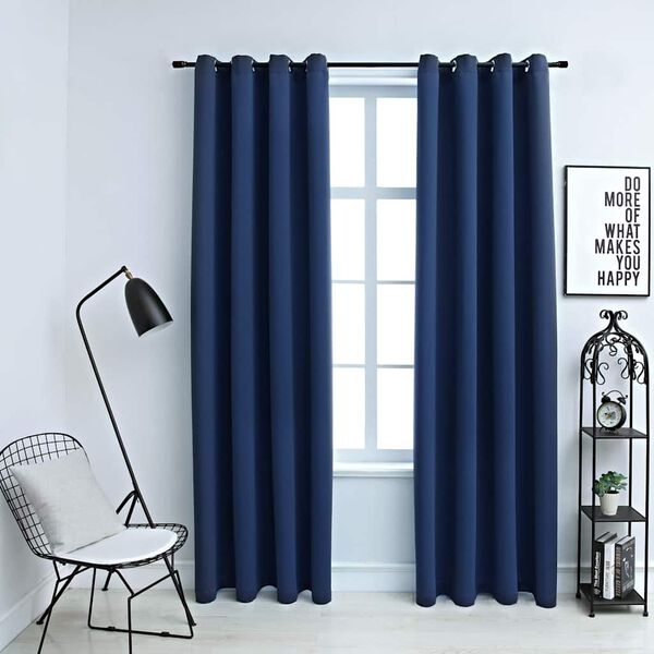 vidaXL Blackout Curtains with Metal Rings 2 pcs Blue 55.1x88.6"