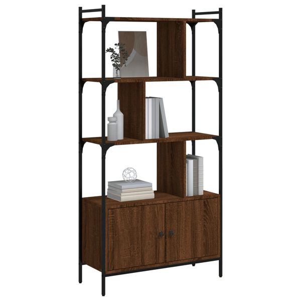 vidaXL Bookcase Brown Oak Engineered wood and steel Tall Bookcase