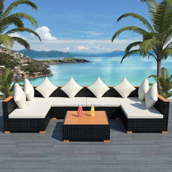 vidaXL Outdoor Sofa Set Black PE Rattan Large Modular