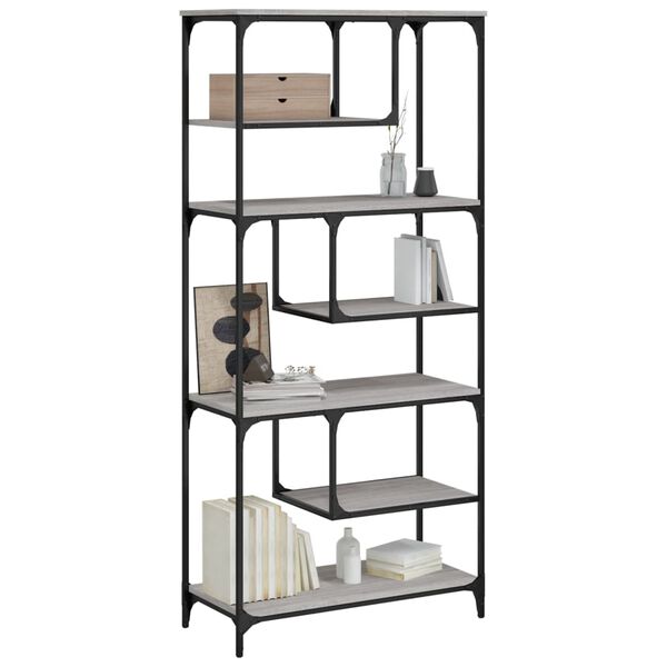 vidaXL Bookcase Grey Sonoma Engineered wood, metal Bookcase Rectangular