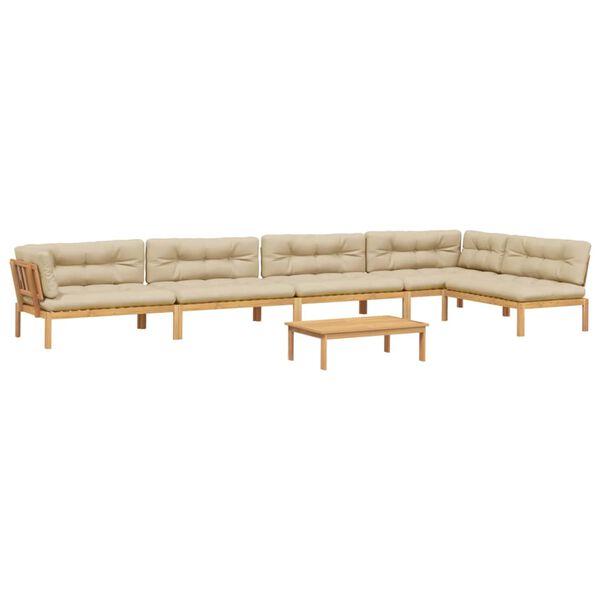 vidaXL Pallet Sofa Set Beige Solid Acacia Wood Large Modular
