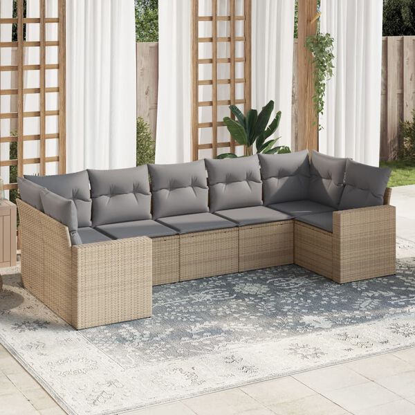 vidaXL Garden Sofa Set Beige PE Rattan, Powder-Coated Steel, Polyester