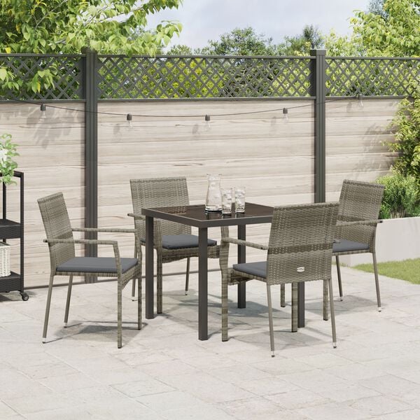vidaXL Garden Dining Set with Cushion 5 pcs Grey Poly Rattan