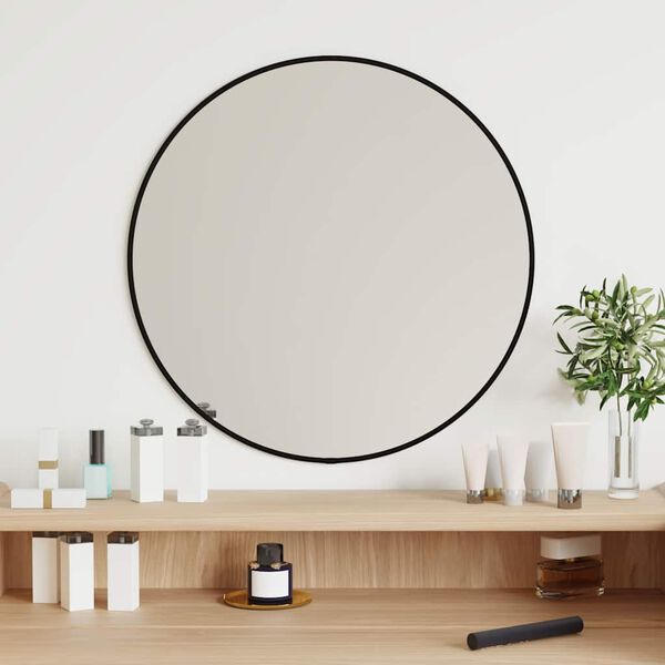 vidaXL Wall Mirror Black Glass, PVC Wall Mounting Wall Mirror Circular