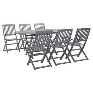 vidaXL Garden Dining Set Grey Solid acacia wood 7 Piece Set Foldable