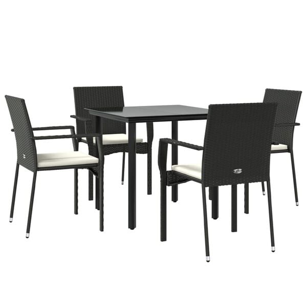 vidaXL Garden Dining Set Black, Rattan, Cream white