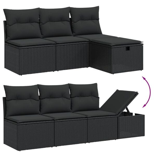 vidaXL Garden Sofa Set Black PE Rattan, Powder-Coated Steel, Polyester