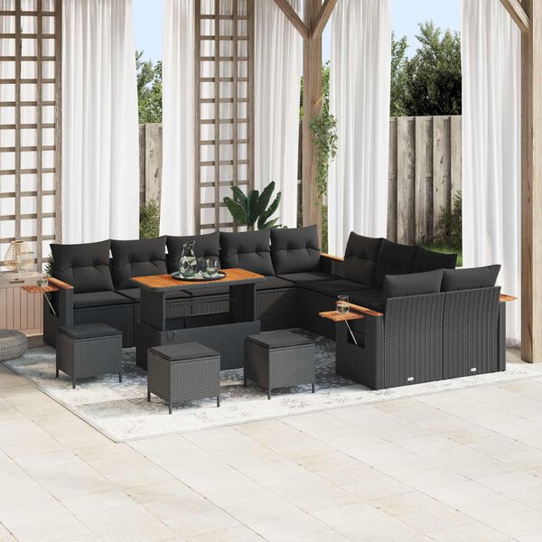 vidaXL Garden Sofa Set with Cushion 18 pcs Black Poly Rattan