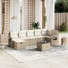 vidaXL Garden Sofa Set Beige Poly Rattan, Tempered Glass Large