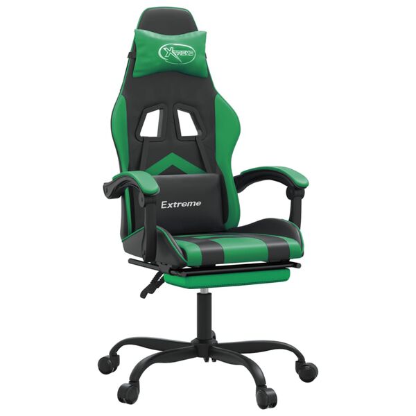 vidaXL Gaming Chair with Footrest Black and Green Faux Leather