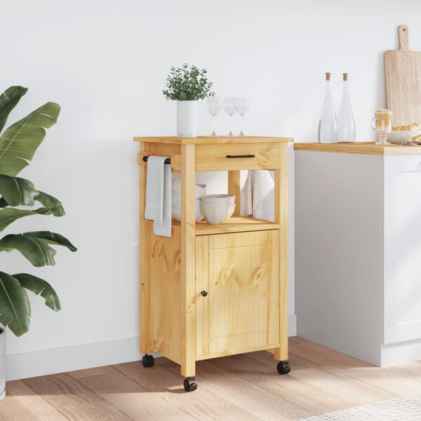 vidaXL Kitchen Trolley MONZA 18.9"x15.7"x34.8" Solid Wood Pine