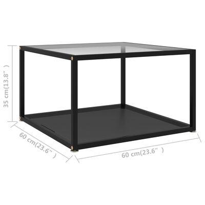 vidaXL Coffee Table Transparent and Black 23.6"x23.6"x13.8" Tempered Glass