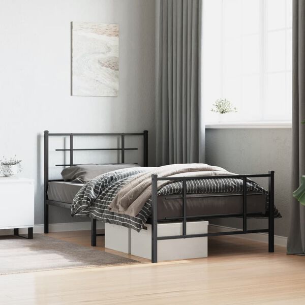 vidaXL Bed Frame Black Powder-coated steel Twin Bed Frame Rectangular