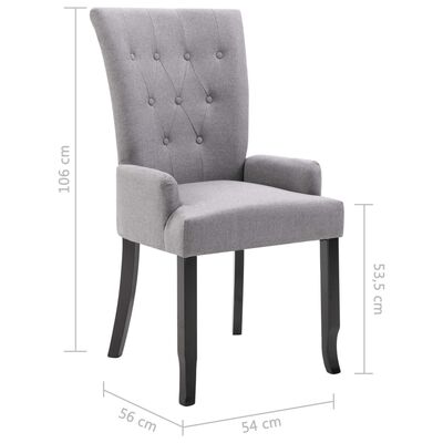 vidaXL Dining Chairs with Armrests 2 pcs Light Gray Fabric