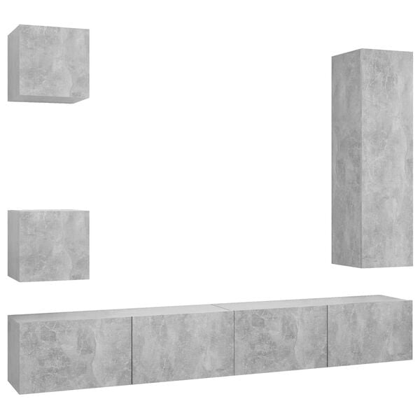 vidaXL TV Cabinet Set Set of 5 Concrete Grey Engineered Wood Large