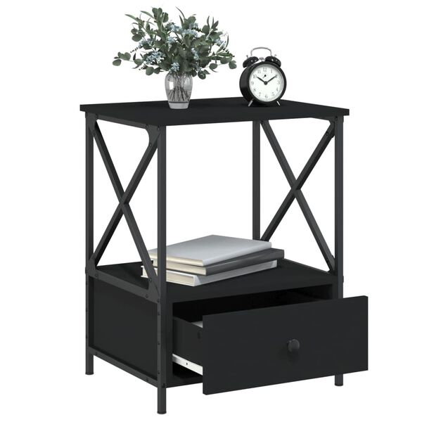 vidaXL Bedside Table Black Engineered wood, iron Medium Adjustable Feet